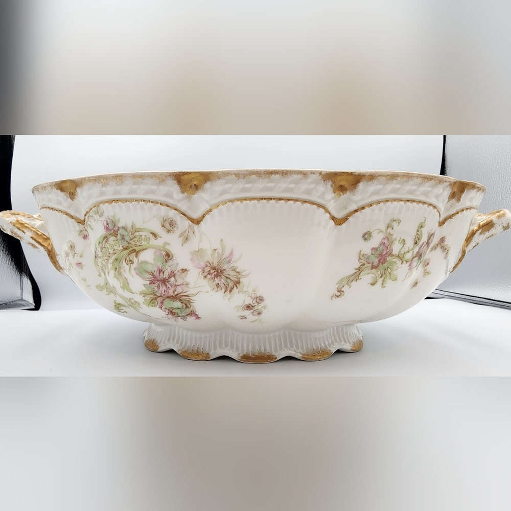 Elegant Limoges Floral Ceramic Bowl with Handles